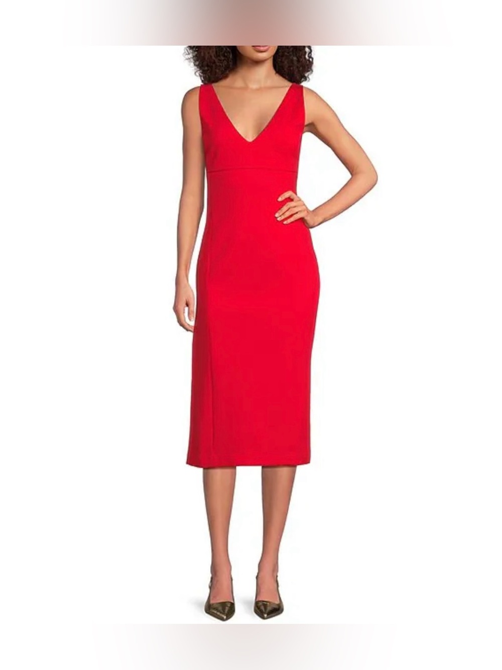 Spanx Sleeveless V-Neckline Ponte Midi Dress NWT Red Size M $178